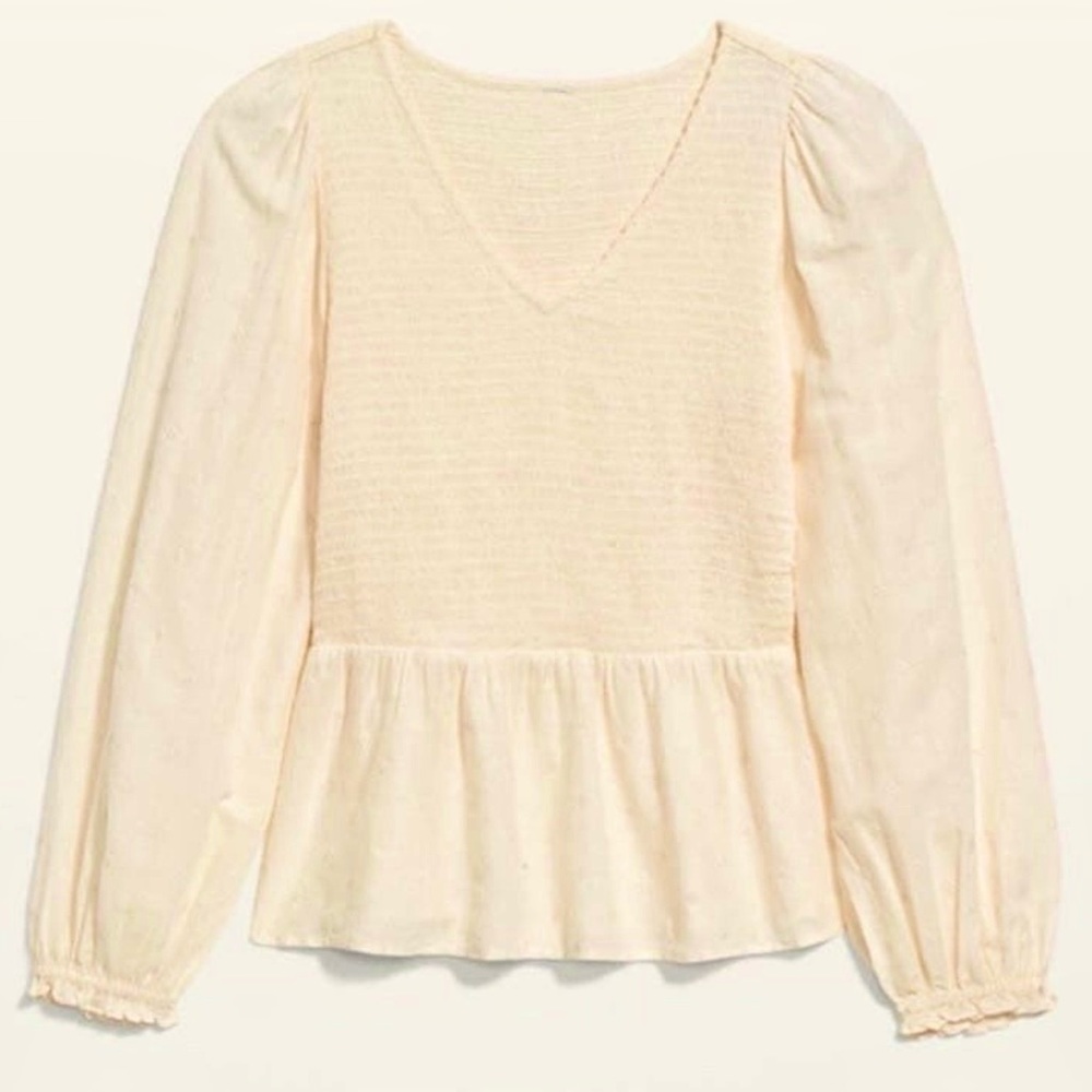 NEW! Old Navy Smocked Cream Peplum Blouse| Medium Tall